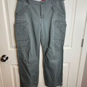 Vintage low rise wide leg cargo pants olive green